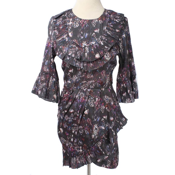 H&M Shimmery Gray & Multicolor Abstract Ruffled Open Back Dress NWT Size 4 - Picture 1 of 5